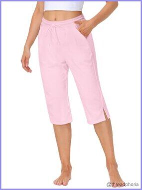 Women Yoga Capri Pants Drawstring Lounge Sweatpants Side Pockets